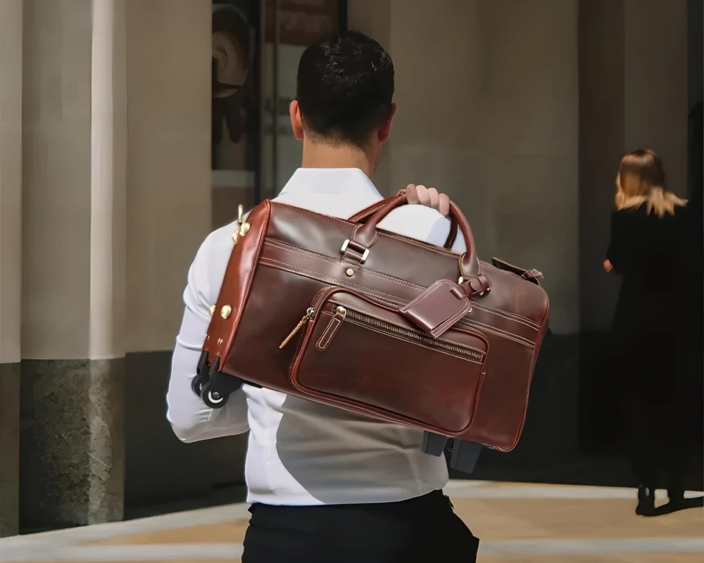 leather rolling duffel carry on